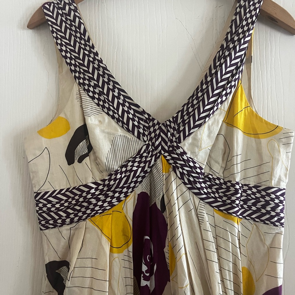 Moulinette Soeurs Anthropologie Cream Maxi Dress with Yellow Purple Floral Print - Picture 3 of 12